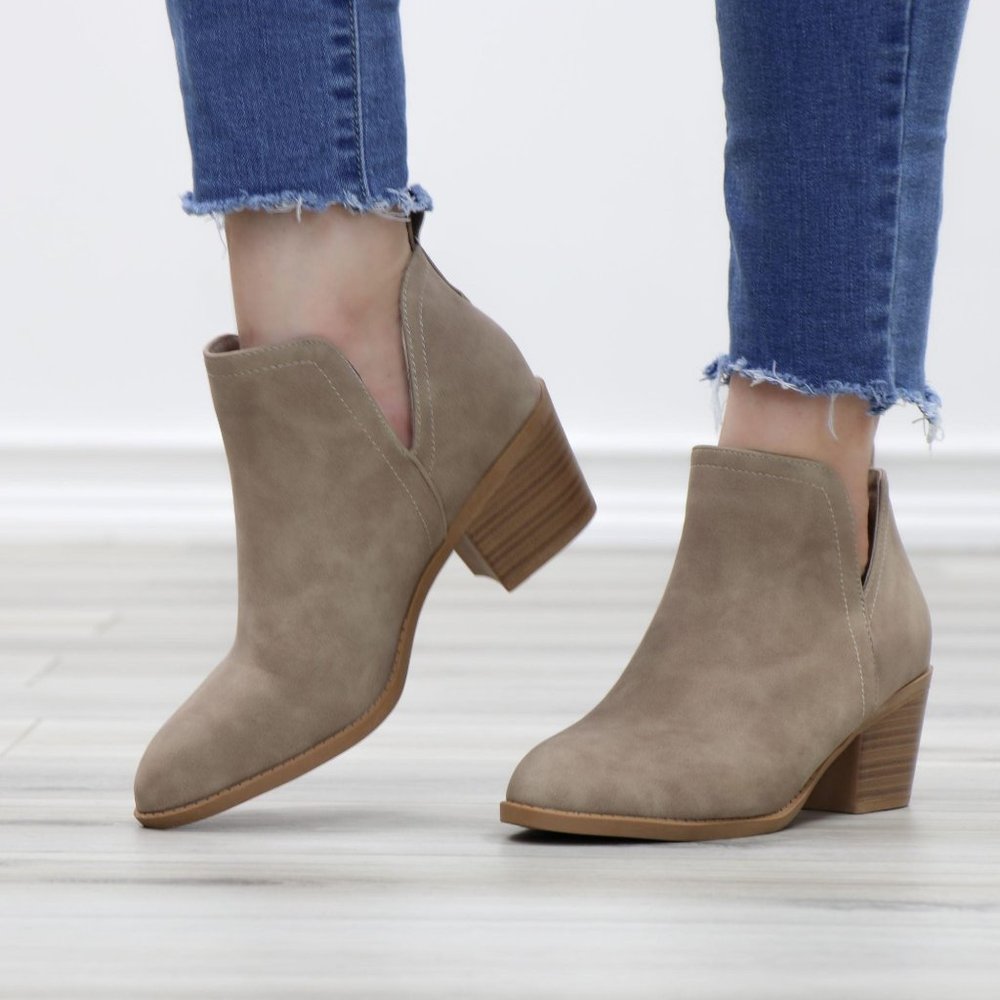 Khaki Pointy Toe Open Side Ankle Booties - Picture 15 of 15